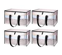 flaxarne Sac Déménagement grand avec Couvercle et Poignées Renforcées, 90L Sac de Rangement Vêtement Résistant, pour Déménagement, Penderie et Sous-Lit (Transparent, Lot de 4)