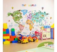 Flaxarne Sticker mural très grand Carte du monde Animaux stickers muraux Autocollants Muraux Mural Stickers Chambre Enfants Bébé Garderie Salon