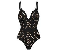 FLAXMAKER Maillot de Bain Une pièce Femme Petal Hollow décolleté en V et Jupe (FR/ES, Alpha/Lettres, Moyen, Taille Normale, Taille Normale, Noir # Maillot de Bain Uniquement)