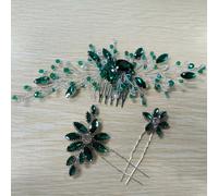 Flayem 3pc Accessoires Pour Cheveux Mariage Mariée, Peigne À Cheveux Vert Cristal, Feuille De Strass Étincelante