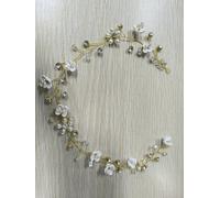 Flayem Accessoires de Cheveux de Mariée Collier de Cheveux en Perles Dorées avec Fleurs Blanches et Cristaux Accessoire de Cheveux de Mariage