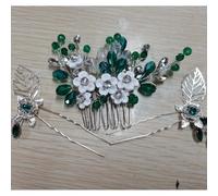 Flayem Bijoux de cheveux 3pc mariage, pinces à cheveux fleur verte, peigne à cheveux cristal
