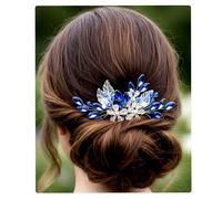 Flayem Cheveux de mariage Peigne Bleu Strass Coiffe De Mariée Cristal Fait Main Fleur Cheveux Accessoires pour les femmes et les demoiselles d'honneur