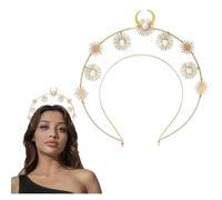 Flayem Cheveux soleil doré avec couronne de déesse cheveux avec couronne de lune pour femme et fille