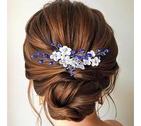 Flayem Lot de 2 épingles à cheveux en strass pour mariée avec strass et cristal bleu argenté