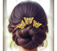 Flayem Lot de 3 épingles à cheveux en forme de papillon avec strass et perles pour femme et fille