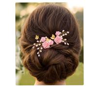 Flayem mariage épingle à cheveux mariée fleur bijoux cheveux or épingle à cheveux mariée et demoiselle d'honneur perles accessoires de cheveux (2 PCS)