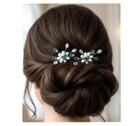 Flayem mariage épingles à cheveux Bridal Pearl Hair Jewelry vert cristal épingles à cheveux Bridal & demoiselle d'honneur Pearl Hair ornements (2 PCS)
