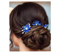 Flayem Mariée Épingles à cheveux Bleu Strass Pince à cheveux Fleur Élégant Mariage de cristal Accessoires pour cheveux Bijoux pour Demoiselle d'honneur et filles(3 pièces)