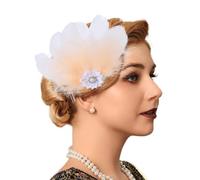 Flayem Pince à cheveux en plumes des années 1920 Gastby Fleur Strass Perle Accessoire de cheveux pour femme (Champagne)