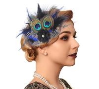 Flayem Pince à cheveux en plumes des années 1920, Gastby, fleur, strass, perles, accessoire de cheveux pour femme, noir et bleu