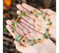 Flayem Serre-tête de Mariée Vert Cristal Cheveux Vigne Feuille Bandeau Strass Casque Mariage Bal de promo Accessoires pour cheveux pour Femmes et Les filles