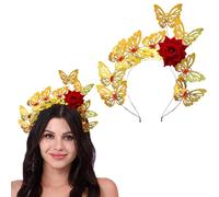Flayem Serre-tête papillon doré avec fleurs rouges - Pour femme et fille