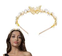 Flayem Serre-tête papillon en cristal doré avec strass et perles, accessoire de cheveux pour mariée et mariage, pour femme et fille