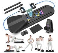 FLAZECON Planche de pilates pour entraînement à domicile, ensemble de réformateur de pilates pliable pour femme 6 en 1 portable et pliable (noir)