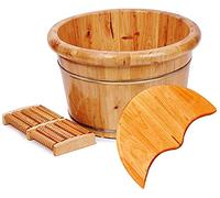 FLBT Baril en bois,SpaWoodenFootBasinWoodFootBasinWoodFootTub|PedicureBowlSpaMassageCedarThickenBarrelsHouseholdFootBathBucketWithLidMassagerHealthCareGift needed