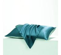 FLCA Taie d'oreiller 100 % soie de mûrier pour cheveux et peau avec fermeture éclair dissimulée Dessous en coton Taille standard 1 pièce 19 momme (bleu sarcelle, standard (51 x 75 cm)