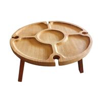 Flcivsh Table de Pique-Nique Pliante en Bois avec Porte-Verre à Vin - Support à Verres à Vin Portable et Plat Compartimenté pour L'Extérieur
