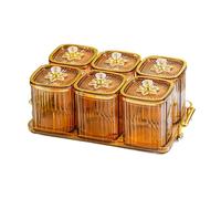 FLCPJGV Assiette de Service pour Collations Aux Fruits Secs, Boîte à Condiments, Plateau à Noix Nordiques, Pots à épices pour La Maison, Le Mariage, Le Salon, Ambre 6 Grille