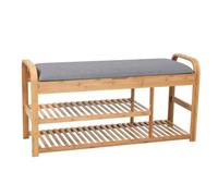 FLCPJGV Banc Coffre d'Entrée Chaussures Rangement Bambou avec Assise Coussinée et Abattant à Charnière Compartiment Caché et Étagère Aérée