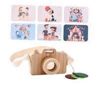 FLCPJGV Jouet de caméra en bois à LED avec lentille kaléidoscopique transparente, jouet de jeu de simulation, apprentissage précoce pour garçons et filles