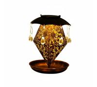FLCPJGV Lanterne Mangeoire Oiseaux Fer Forgé Solaire Jardin Alimentation Perchoir Décor Rétro Étanche Ip65 Allumage Crépusculaire Convient à Balcon Terrasse Cour Camping, Cuivre