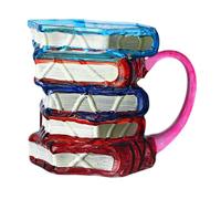 FLCPJGV Mug à Café Original en Résine Borosilicatée avec Motif Livres Léger et Robuste Capacité 420ml Adapté Aux Amoureux des Romans et des Bibliothèques, Poignée Rose