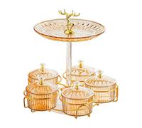 FLCPJGV Plateau de Service Rotatif, Présentoir, Assiette à Biscuits, Assiette à Gâteaux En Polypropylène. Système Rotatif Idéal pour Les Fêtes, Mariages, Banq, Brun