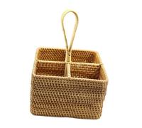 FLCPJGV Porte-ustensile Table Vole du support de stockage Organisateur d'argenterie tissé Rattan pour table, Grand Carré