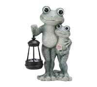 FLCPJGV Statue Solaire Grenouille Sculpture Animalière Résine Lampe Décorative Pot Fleur Éclairage Automatique Convient pour Extérieur Patio Villa Anniversair, Gris Vert