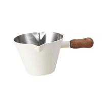 FLCPJGV Tasse Espresso Poignée Bois Antidérapante Becs Verseurs pour Verser Facilement Intérieur avec Gravure Graduée Indispensable pour Amateur, Beige