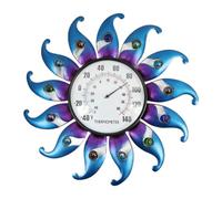 FLCPJGV Thermomètre Extérieur en Métal, Cadran Météo Intérieur/extérieur, Matériau Fer, étanche, Facile à Lire, Convient Au Jardin, Bleu