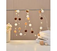 FLCSIed Guirlande lumineuse à 20 LED en cuivre avec pompons alimentée par 2 piles AA pour chambre à coucher, Saint-Valentin, mariage, fête, Noël, décoration d'intérieur (marron)