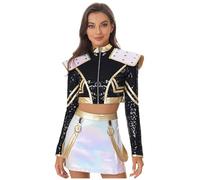 Fldy Adultes Femmes Chasseuses De Démons Cosplay Chanteuse Costume De Scène Pailleté Ensemble Complet Tenues D Halloween Noir 3XL