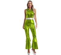 Fldy Combinaison à paillettes métallisées pour femme - Style disco des années 60 et 70 - Style hippie - Rétro - Disco Fever - Pour fête, Halloween, vert, M