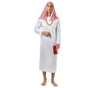 Fldy Costume de cheikh arabe pour homme - Robe blanche - Imprimé - Foulard - Carnaval - Plaid M