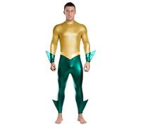 Fldy Costume de Dieu grec Poséidon pour homme - Combinaison à paillettes - Costume d'Halloween - Costume de carnaval - Fête à thème - Cosplay - Vert doré - Taille XXL