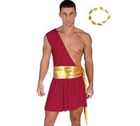 Fldy Costume de dieu grec pour homme - Coiffe de gladiateur romain - Kilt - Robe à une épaule - Pour homme - Halloween - Costume de carnaval - Bordeaux - Taille M