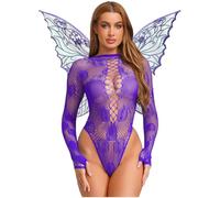Fldy Costume De Fée Pour Soirée De Déguisement Avec Combinaison De Filet De Poisson Transparent Pour Adultes Et Ailes Violet Taille unique
