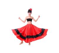 Fldy Costume De Flamenco Espagnol pour Petites Filles pour Enfants Corsage en Dentelle avec Jupe Froncée Et Coiffure pour Spectacle Et Fête 360 degrés 9-10 Ans