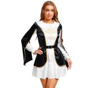 Fldy Costume de mousquetaire pour femme - Déguisement de combattant médiéval pour carnaval, Halloween, adulte - Noir - Taille M