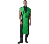 Fldy Costume de ninja pour homme - Vêtement de combattant japonais - Costume d'Halloween - Pour fête à thème, cosplay - Vert - Taille S