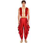 Fldy Costume de prince arabe oriental pour homme - Gilet de conte de fées - Pantalon sarouel - Costume de carnaval et d'Halloween - Rouge - Taille 3XL
