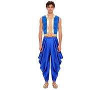 Fldy Costume de prince arabe oriental pour homme - Gilet de conte de fées - Pantalon sarouel - Costume de carnaval et d'Halloween - Bleu roi - Taille 3XL