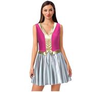 Fldy Costume de princesse arabe pour femme - Robe à paillettes métallisées - Costume de carnaval - Orient - Costume de danse orientale - Rose vif - Taille 4XL