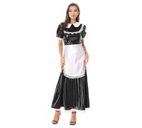 Fldy Costume de servante pour femme - En cuir verni - Robe de femme - Robe de servante - Tablier long - Halloween - Costume de carnaval - Noir - Taille S