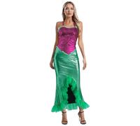 Fldy Costume de sirène sexy pour femme - Dos nu - Avec ourlet asymétrique - Paillettes - Robe de fête de conte de fées pour carnaval, Hallwoon, rose vif - Taille XL