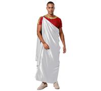 Fldy Costume de Toga grecque pour homme - Robe romaine antique - Costume de carnaval et d'Halloween - Blanc et bordeaux - Taille M