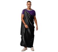 Fldy Costume de Toga grecque pour homme - Robe romaine antique - Costume de carnaval et d'Halloween - Noir et violet - Taille M