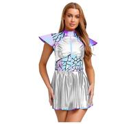 Fldy Costume extraterrestre pour femme - Robe métallique spatiale à paillettes - Costume d'astronaute spatial - Robe de fête - Argenté - Taille 3XL